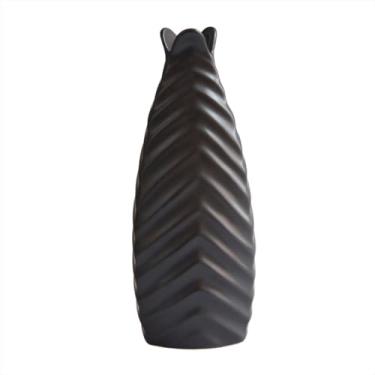 Imagem de Vaso Decorativo Plantas Jarro Ceramica Texturado 25Cm Preto Decoração Sala Mesa Centro