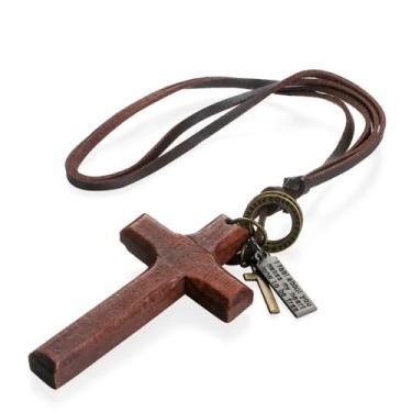 Imagem de Colar com cruz para pendurar no carro, enfeite de oração, pingente de crucifixo religioso, pingente católico (café)