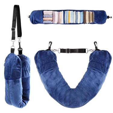Imagem de Travesseiro de viagem de pelúcia, macio e acolchoado em forma de U, travesseiro de pescoço para viagens com 2 peças de alças ajustáveis, adultos para sair de carro ou avião, sem enchimento de