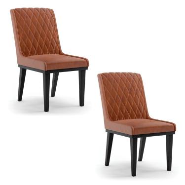 Imagem de Cadeira Sala De Jantar Base Madeira Preto Kit 2 Sofia Sintético Pu D03 - D'rossi Cor Nozes