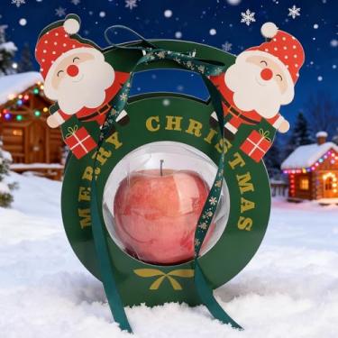 Imagem de 1 caixa de presente de maçãs de janela transparente de Natal portátil para biscoitos doces caixa de embalagem de festa de presente para casa (verde, Papai Noel)