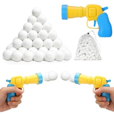 Imagem de Vodolo 50 bolas de neve falsas para lutas internas com lançador, conjunto de bola de neve artificial macia com bolsa de neve, atividades de inverno, essenciais para férias, jogos de Natal