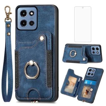 Imagem de Asuwish Capa de telefone para Motorola Moto G 5G 2025 capa carteira com protetor de tela de vidro temperado e alça de pulso RFID suporte de cartão de crédito anel acessórios para celular G5G 5 G G5