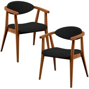 Imagem de Kit 02 Poltronas Decorativas Para Sala de Estar Jantar Cecília L02 Suede Preto - Lyam Decor