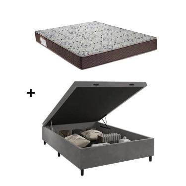Imagem de Cama Box Baú Casal Cinza Colchão ISO 150 D45 - Ortobom