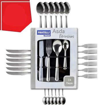 Imagem de Faqueiro Conjunto de Talheres Inox 24 Peças Asda Premium