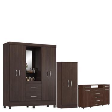 Imagem de Guarda Roupa Casal Capelinha Lord Com Multiuso Viena Com Cômoda London Café - Demóbile