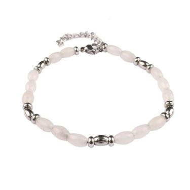 Imagem de JMLOON Pulseiras femininas com contas de pedra natural de aço inoxidável ajustável, lápis-lazúli, olho de tigre, aventurina, quartzo rosa, One Size, Aço inoxidável, Ágata