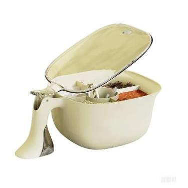 Imagem de Organizador de temperos com vários compartimentos integrados, 21 x 13 x 9 cm, 0,2 kg - Armazenamento de cozinha hermético, transparente e econômico de espaço para sal, pimenta e temperos (branco)