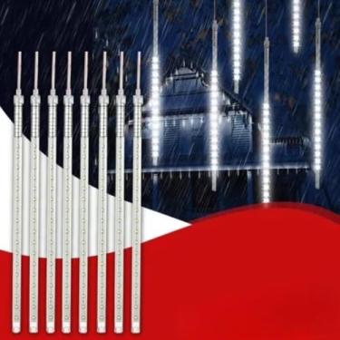 Imagem de Pisca Pisca Natal, Cascata Bastão 8 Tubo Meteoro Bivolt Cor Incandescente, Exquisitamente Trabalhado e DuráVel，Adequado para Decoração de Jardins(Branco frio,3 unidades)