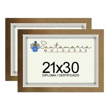 Imagem de 2X Kit 2 Molduras Porta Diploma Certificado A4 21X30 Dourado