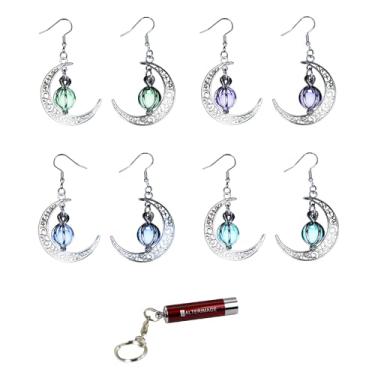 Imagem de AlterImage Brincos sedutores de lua crescente que brilham no escuro, pacote com 4, verde, azul, roxo e azul celeste, inclui luz UV, Sem pedra preciosa