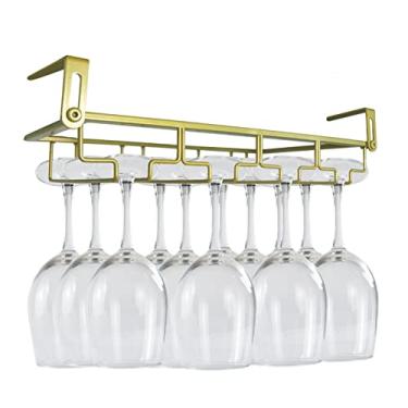 Imagem de NAISQAQ Suporte ajustável embaixo do armário – Organizador de cabide de copo de vinho de metal para cozinha, bar, prateleira – Rack de armazenamento suspenso à prova de ferrugem para 6 a 8 copos