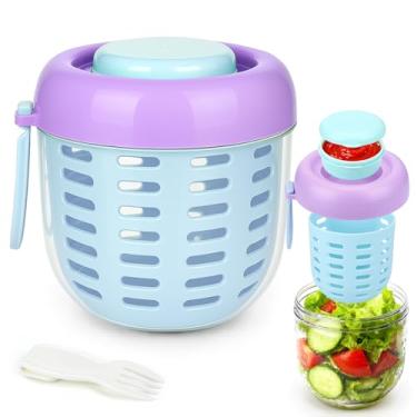Imagem de Juome Vagem de salada com recipiente de molho – Recipiente de salada à prova de vazamento para almoço com tampa e colher, pote de salada reutilizável para preparação de refeições e armazenamento de
