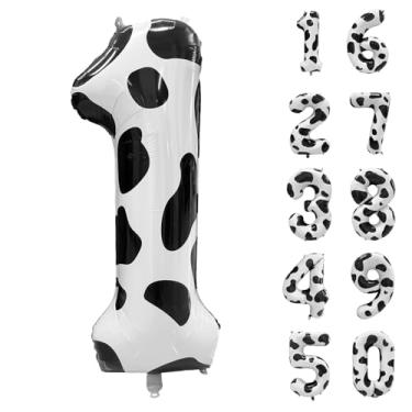 Imagem de Balões com números com estampa de vaca, balão grande número 1, balão de vaca de 101 cm para meninos e meninas, decoração de aniversário com tema de vaca, decorações de festa de animais de fazenda