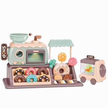 Imagem de Loja de Donuts Infantil com Carrinho Brinquedo Educativo com Som e Luz Conjunto com Donuts Coloridos e Dinheiro de Brinquedo para Crianças