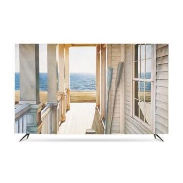 Imagem de Capa de TV Capas contra poeira moderna LED/LCD protetor de tela macia 81-201 cm capa de exibição interna para pendurar monitor curvo de mesa para televisões computador azul-4||55 polegadas