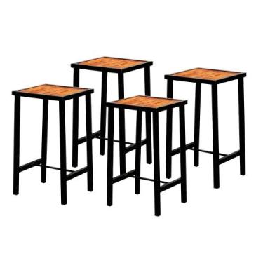 Imagem de Jogo 4 Banqueta Madeira Baixa Industrial Imbuia - Lamar Design