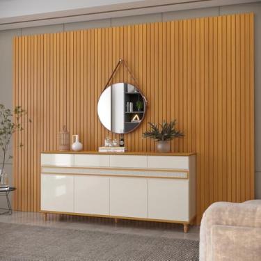 Imagem de Painel Ripado 318cm com Buffet 4 Portas 4 Gavetas 184cm - Off White e Cedro