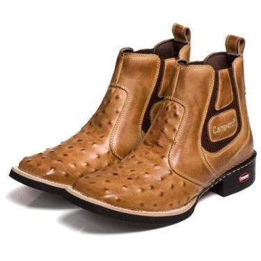 Imagem de Bota Country Masculina Couro Cano Curto Bico Quadrado Cowboy - Campero