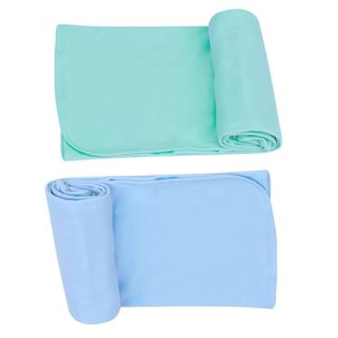 Imagem de Manta Cueiro para Bebê, Malha 100% Algodão, Acabamento em Viés, 80x90cm, Rosa, Azul, Palha, Branco, Amarelo, Verde (Azul/Verde, 2 Mantas Coeiro)