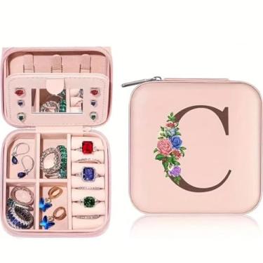 Imagem de Caixa de joias personalizada – uma caixa de armazenamento portátil para anéis, brincos e colares de viagem, com padrões florais, tornando-a um presente para vários feriados, como o Natal (rosa 4 x 4 x