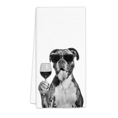 Imagem de Flicy Boxer Presentes de Cachorro Toalhas de Cozinha de Vinho, Presentes para Cão Boxer Amantes de Vinho Decorativo Prato de Mão Toalha de Chá para Cozinha Home Bar, Funny BoxerDog Owners Home Bar