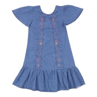 Imagem de Vestido Infantil Menina Jeans Bordado Paraiso Verão Rf 15641-Feminino
