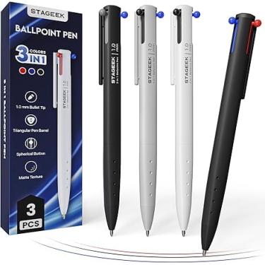 Imagem de 3 canetas multicoloridas em uma, caneta multicolorida, ponta média de 1,0 mm, escrita suave, canetas retráteis coloridas para escritório, material escolar, anotações e anotações de enfermagem, escrita