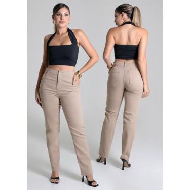 Imagem de Calça Feminina Modelagem Reta Sawary Linha Alfaiataria Clássica, Bege,
