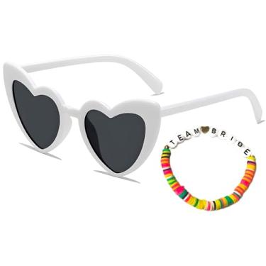 Imagem de Conjunto de óculos de sol e pulseira de contas da Team Bride para despedida de solteira, óculos brancos em forma de coração, adereço para fotos divertidas para damas de noiva, lembrancinhas de festa