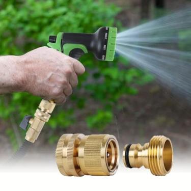 Imagem de Mangueira de jardim conectores rápidos latão 3/10.2 cm rosca direita acessórios de conexão fácil macho e fêmea mangueira de água sem vazamento (1 conjunto)