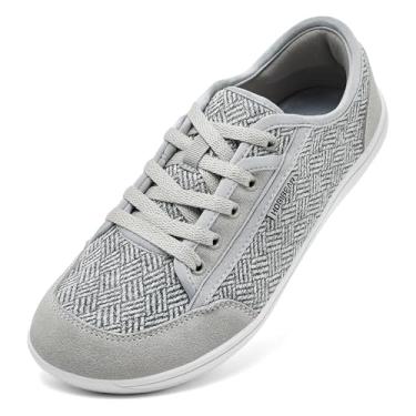 Imagem de HOBIBEAR Sapatos Descalços Para Mulheres E Homens, Solado Zero Drop, Biqueira Larga, Tênis Para Caminhada, Cinza Claro, 9 De Largura