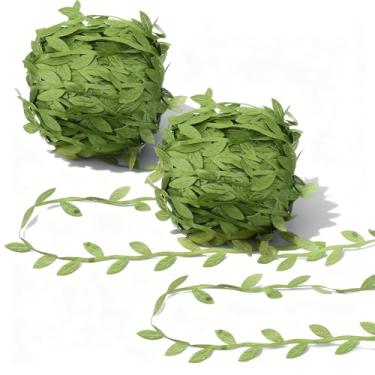 Imagem de LXUEJIE 2 rolos de fita de folha verde, vinhas artificiais, fita de acabamento de folhas grandes, fitas de acabamento de folhas verdes, fitas de acabamento de folhas de eucalipto artificiais