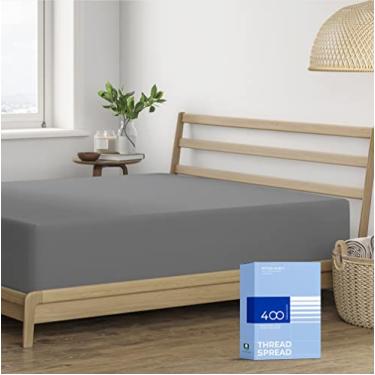 Imagem de Lençol de elástico 100% algodão 400 fios, cinza escuro, lençol de elástico completo, longo - lençol de algodão natural penteado básico, macio e sedoso