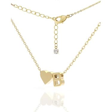 Imagem de Colar feminino com inicial banhada a ouro 18K delicado – Colar pequeno com pingente de coração em delicada corrente de cabo – Linda joia com monograma do alfabeto A-Z para mulheres, vem em uma caixa