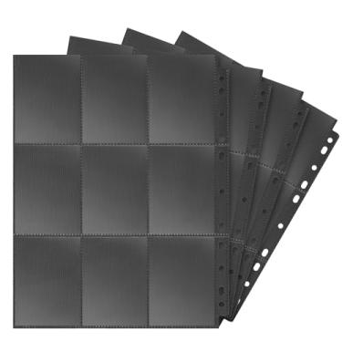 Imagem de Easecos Pacote com 30 folhas de fichário com 9 bolsos, suporte de cartão dupla face para fichário de 3 anéis, 540 bolsos, protetores de página para beisebol, futebol, cartas de jogo (preto)