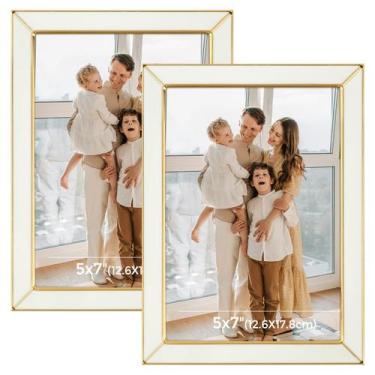 Imagem de Porta-retratos Frametory Enamel 5x7 Gold Metal Edge White
