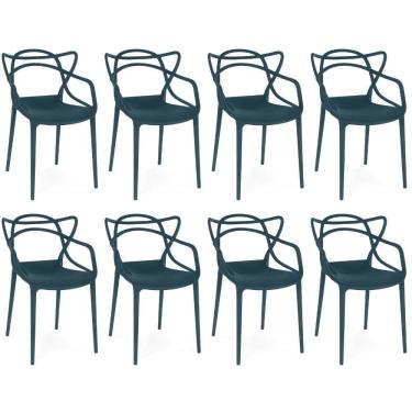 Imagem de Kit 8 Cadeiras De Jantar Allegra Design Empilhável - Azul Marinho