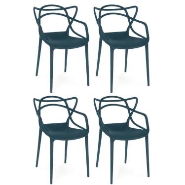Imagem de Kit 4 Cadeiras De Jantar Allegra Design Empilhável - Azul Marinho