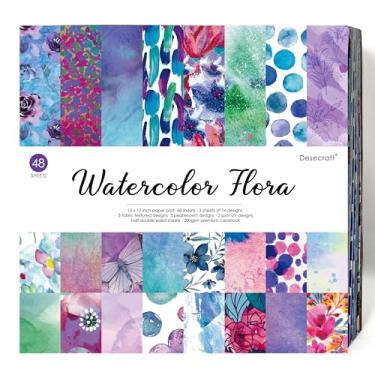 Imagem de Desecraft Pacote de papel decorativo para scrapbooking, 48 folhas, 15 x 15 cm, flora, aquarela, para fazer cartões, agenda, agenda, origami, scrapbook, materiais