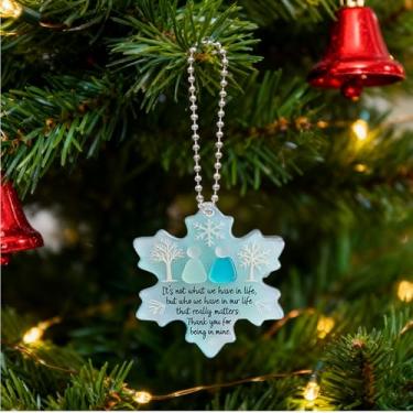 Imagem de 1 enfeite clássico de acrílico para pendurar em árvore de Natal de floco de neve de inverno, pingente decorativo de lembrança de amizade de inverno, decoração de pendurar em casa, festa, 6 x 6,5 cm