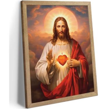 Imagem de Tela emoldurada Sagrado Coração de Jesus Arte de Parede Divina Misericórdia Pintura Decoração de Parede Religiosa Cristo Jesus Retrato Impressões Arte para Jantar Sala de Oração Quarto Decoração de