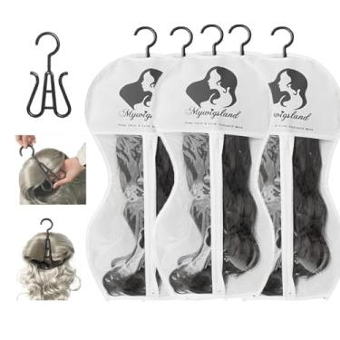 Imagem de Bolsa de armazenamento de perucas com cabide, pacote com 5 organizadores à prova de poeira em forma de ampulheta com janela transparente - para perucas longas de cabelo sintético e humano, solução de