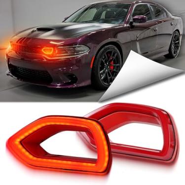 Imagem de BINQIGOO Grade de para-choque dianteiro, luz de LED, lâmpada de neblina compatível com Dodge Charger 2015-2022 SRT Scat Pack DRL Luzes LED montadas na grade de seta | Luzes de grade de nariz de porco