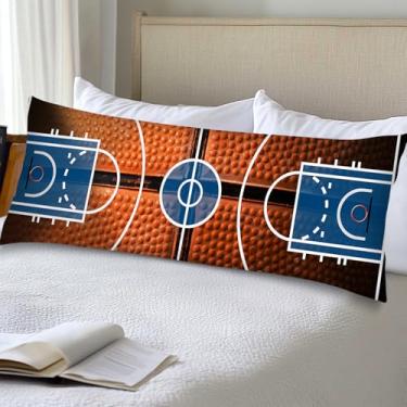 Imagem de Capa de almofada de basquete 51 x 137 cm quadra de basquete esportiva padrão de playground fronha longa tema esportivo fronha com fecho de envelope capas de almofadas lombares capas decorativas para