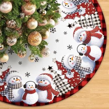 Imagem de Saia para árvore de Natal, 122 cm, rústico, xadrez, buffalo, floco de neve, árvore de Natal, decoração interna e externa (xadrez vermelho de búfalo, 122 cm)