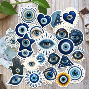 Imagem de 24 adesivos olho turco azul Nazar vinil decalques para laptop, garrafa de água, telefone, capacete, caderno, janela, carro e bagagem – Adesivos de proteção para os olhos cortados à prova d'água