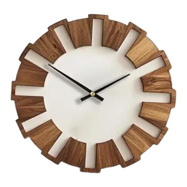 Imagem de IEUDNS Relógio de parede redondo de madeira silencioso, decoração para casa, presente, relógio sem -taque para dormitório, hotel, inauguração de casa, 30cm