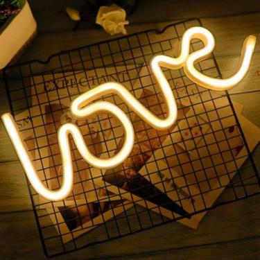 Imagem de Luminária LED Neon Letreiro Decoração Luz Parede USB Pilha Iluminação(Love Amarelo)